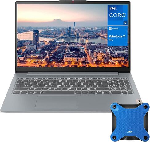 Lenovo IdeaPad Slim 3 15.6 Pro i7 Business Laptop, Intel i7-13620H, 15.6" FHD Display, 16GB RAM, 1TB SSD, Webcam, HDMI, SD Card Reader, Wi-Fi 6, Windows 11 Pro, Grey, with 512 External SSD Bundle in Saudi Arabia