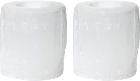 Artisan Owl Natural Solid White Selenite Candleholder - Perfect for Meditation and Reflection - 3" Tall (2) in Saudi Arabia