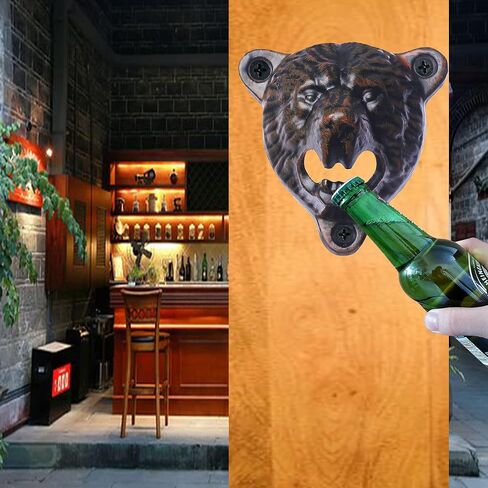 Black Bear Head Cast Iron Beer Bottle Opener Wall Mounted Grizzly Teeth for Man Cave Garage Decor in Kuwait