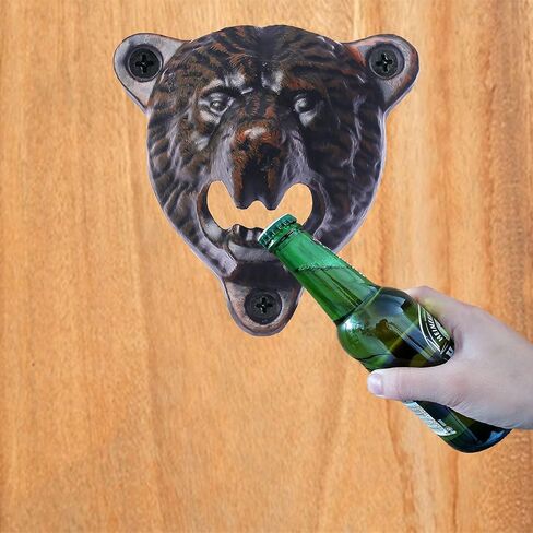 Black Bear Head Cast Iron Beer Bottle Opener Wall Mounted Grizzly Teeth for Man Cave Garage Decor in Kuwait