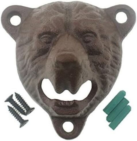Black Bear Head Cast Iron Beer Bottle Opener Wall Mounted Grizzly Teeth for Man Cave Garage Decor in Kuwait