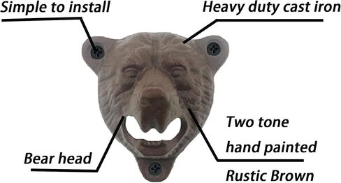 Black Bear Head Cast Iron Beer Bottle Opener Wall Mounted Grizzly Teeth for Man Cave Garage Decor in Kuwait