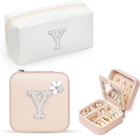 Personalized Initial Jewelry Box Travel Jewelry Case With Mirror, Makeup Bag Cosmetic Bag Ring Necklace Earring Holder Organizer, for Teen Girls Friend Woman Birthday Gift(R) in Saudi Arabia