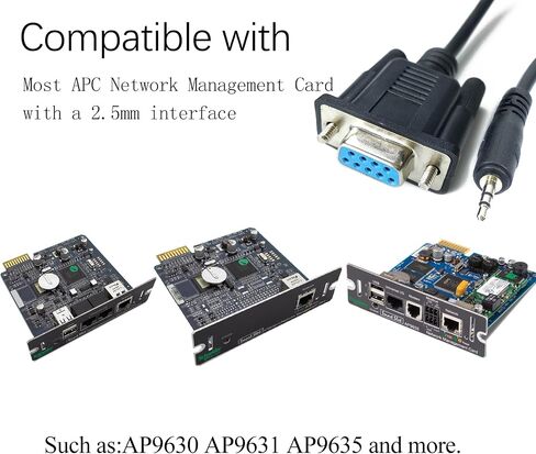 كابل وحدة التحكم 940-0299A DB9 إلى AJ2.5 لبطاقة إدارة APC UPS AP9630 AP9631 AP9635 (كابل تسلسلي بديل APC #940-0299A)، 6FT in Kuwait