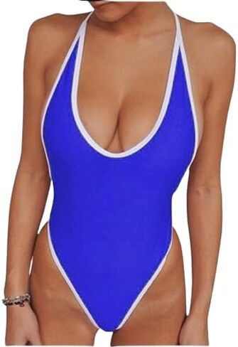 Deep V Sexy Monokini Women's Swimwear Cheeky Bikini Half Thong Back Swimsuit Solid Color Adjustable Straps Backless in Saudi Arabia