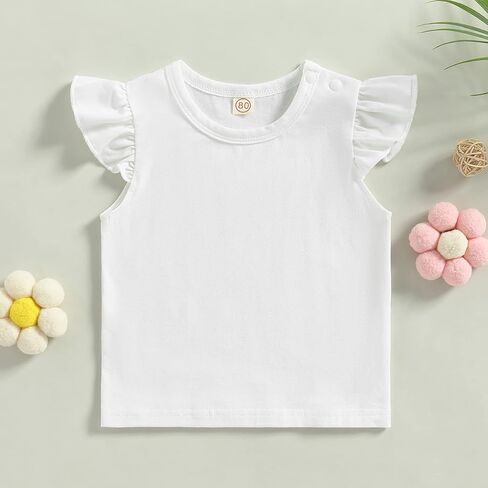 Yoawdats Baby Girls Short Sleeve T-Shirt Tee Ruffled Fly Sleeve Solid Basic Tops Infant Little Kids Outfit Casual Clothes in Saudi Arabia
