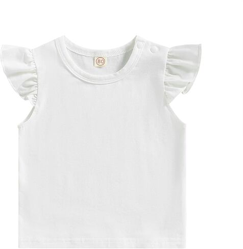 Yoawdats Baby Girls Short Sleeve T-Shirt Tee Ruffled Fly Sleeve Solid Basic Tops Infant Little Kids Outfit Casual Clothes in Saudi Arabia