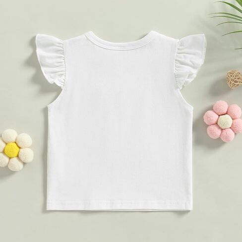 Yoawdats Baby Girls Short Sleeve T-Shirt Tee Ruffled Fly Sleeve Solid Basic Tops Infant Little Kids Outfit Casual Clothes in Saudi Arabia