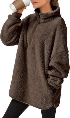 ANRABESS Women's Zip Up Sweatshirt Sherpa Fuzzy Fleece Hoodies Cozy Pullover Soft Sweaters Tops 2024 Fall Trendy Clothes in Saudi Arabia