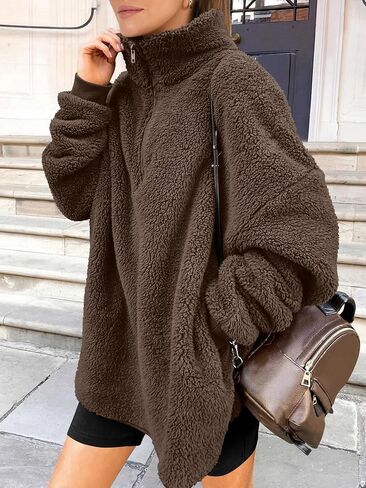 ANRABESS Women's Zip Up Sweatshirt Sherpa Fuzzy Fleece Hoodies Cozy Pullover Soft Sweaters Tops 2024 Fall Trendy Clothes in Saudi Arabia