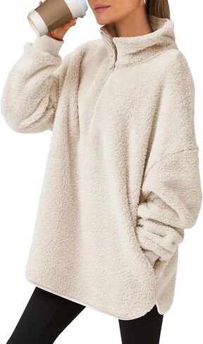 ANRABESS Women's Zip Up Sweatshirt Sherpa Fuzzy Fleece Hoodies Cozy Pullover Soft Sweaters Tops 2024 Fall Trendy Clothes in Saudi Arabia