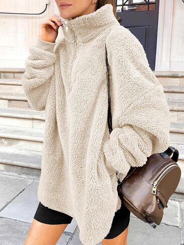 ANRABESS Women's Zip Up Sweatshirt Sherpa Fuzzy Fleece Hoodies Cozy Pullover Soft Sweaters Tops 2024 Fall Trendy Clothes in Saudi Arabia
