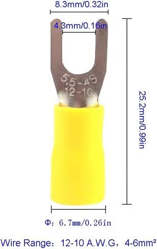 100Pcs M5 Insulated Fork Spade Wire Connector 22-16 AWG U Type Electrical Crimp Terminals（Red/SPFH5) in Kuwait