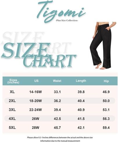 TIYOMI Plus Size Ribbed Pants for Women Drawstring High Waist Wide Leg Lounge Pants Knit Flared Trousers with Pockets XL-5XL in Saudi Arabia
