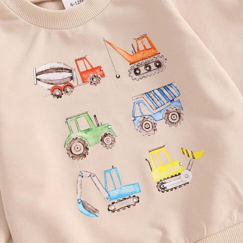 Pudcoco Toddler Baby Boy Fall Winter Clothes Construction Truck Excavator Sweatshirt Jogger Pants Outfit Set in Kuwait