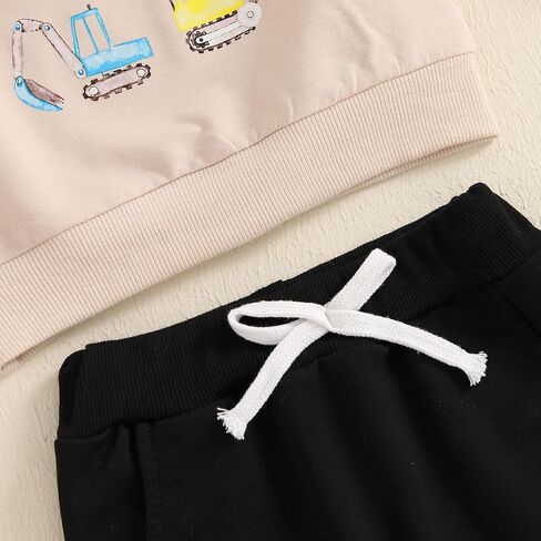 Pudcoco Toddler Baby Boy Fall Winter Clothes Construction Truck Excavator Sweatshirt Jogger Pants Outfit Set in Kuwait