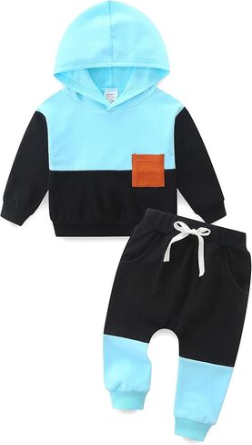 Baby Boy Outfits Short Long Sleeve Pants Clothes Set Spring Summer Hooded Patchwork Sweatshirt in Saudi Arabia