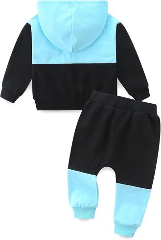 Baby Boy Outfits Short Long Sleeve Pants Clothes Set Spring Summer Hooded Patchwork Sweatshirt in Saudi Arabia