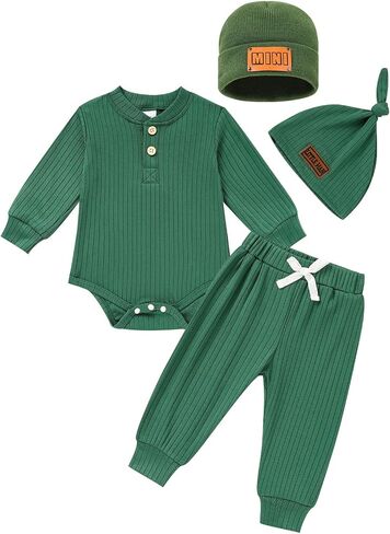 Newborn Baby Boy Girl Clothes Set Ribbed Outfits Solid Long Sleeve Tops Pants Romper Winter Fall Toddler 0-12 Months in Saudi Arabia