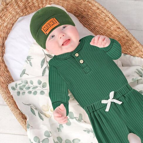 Newborn Baby Boy Girl Clothes Set Ribbed Outfits Solid Long Sleeve Tops Pants Romper Winter Fall Toddler 0-12 Months in Saudi Arabia