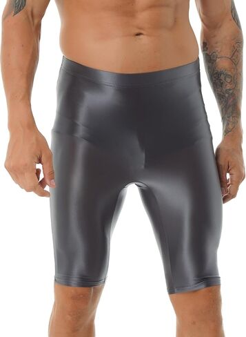 CHICTRY Mens Glossy High Waist Shorts Elastic Waistband Short Leggings Swimwear Workout Sports Bottoms in Saudi Arabia