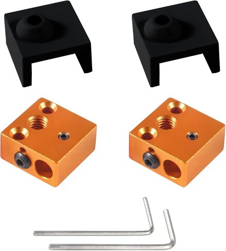Aokin Aluminum Heater Block with Silicone Sock for Creality Ender 3, Ender 3 Pro, Ender 3 V2, Ender 5, Ender 5 Pro, CR-10, CR-10S 3D Printer, 2 Pcs Gold Heater Block and Black Silicone Sock in Saudi Arabia
