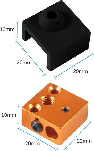 Aokin Aluminum Heater Block with Silicone Sock for Creality Ender 3, Ender 3 Pro, Ender 3 V2, Ender 5, Ender 5 Pro, CR-10, CR-10S 3D Printer, 2 Pcs Gold Heater Block and Black Silicone Sock in Saudi Arabia