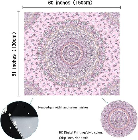 BVCY Mandala Tapestry For Bedroom Pink Tapestry Wall Hanging Art aesthetic Decor Suitable Dormitory Gift Living Dorm (LD003, Horizontal 60 * 51inches（150 * 130 cm）) in Saudi Arabia