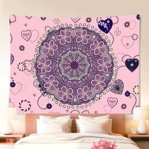 BVCY Mandala Tapestry For Bedroom Pink Tapestry Wall Hanging Art aesthetic Decor Suitable Dormitory Gift Living Dorm (LD003, Horizontal 60 * 51inches（150 * 130 cm）) in Saudi Arabia