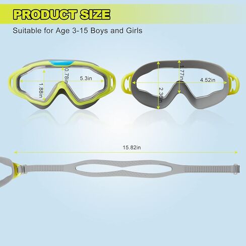 نظارات السباحة للأطفال من سن 3 إلى 15 عامًا، نظارتان للسباحة مانعة للتسرب ومضادة للضباب وحماية كاملة للأطفال الأولاد والبنات والأطفال الصغار in Kuwait