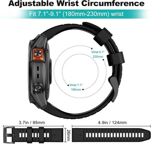 OVERSTEP Compatible with Fenix 7X Bands, 26mm Width Soft Silicone Replacement Strap for Fenix 7X Pro/Fenix 6X/ Fenix 5X/ Fenix 3 Smartwatch in Saudi Arabia