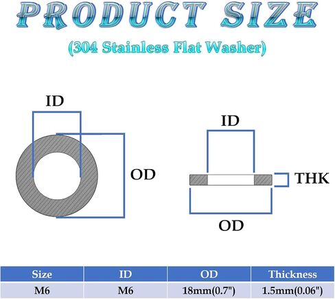 100Pcs M6 Stainless Flat Washer,12mm Outside Diameter,1.5mm Thickness 304 Stainless Steel Flat Washers(M6x12mm) in Saudi Arabia