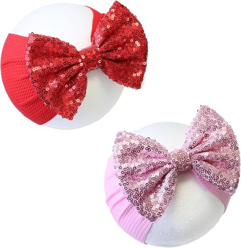Black Sequin Bow Baby Headbands, White Big Bows for Baby Girls Hair Bow Baby Girl Elastic Wide Hairbands for Baby Girls Newborn and Infant Hair Accessories Unisex-Babies Gift in Saudi Arabia