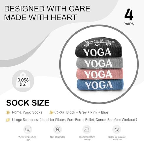 Yoga Socks, Pilates Socks, Grip Socks for Women, 4 Pairs Grips Straps Socks, Athletic Socks for US 5-10 in Saudi Arabia