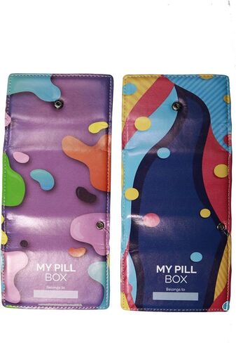 Weekly Pill Box Organizer, 8 Compartments, Portable Travel Pill Case, Folding Cover to Hold Medication, Supplements - Purple in Kuwait