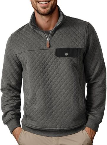 Men's Quarter Zip Sweatshirt Casual Long Sleeve Mock Neck Pullover Geometric Texture Polo Sweatshirts with Pocket in Kuwait