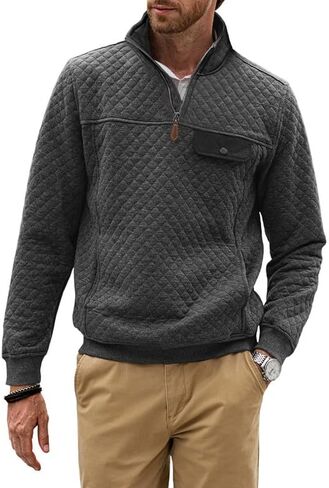 Men's Quarter Zip Sweatshirt Casual Long Sleeve Mock Neck Pullover Geometric Texture Polo Sweatshirts with Pocket in Kuwait