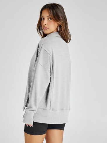 Glamaker Women's Oversized Sweatshirt Casual Long Sleeve Button V Neck Pullover Loose Tops Outfits Fall Fashion in Saudi Arabia