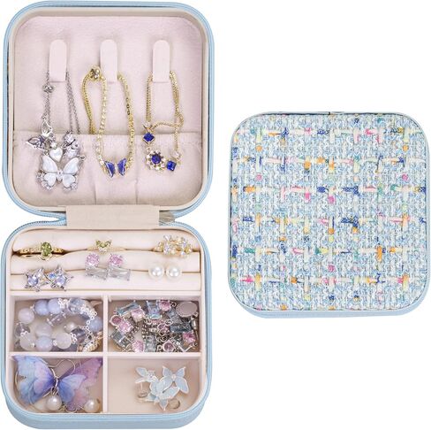 Mini Travel Jewelry Box - Coco Tweed Jewelry Case, Ring Earring Necklace Organizer - Gifts For Women Daughter Girlfriend Mom (White) in Saudi Arabia