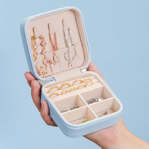 Mini Travel Jewelry Box - Coco Tweed Jewelry Case, Ring Earring Necklace Organizer - Gifts For Women Daughter Girlfriend Mom (White) in Saudi Arabia
