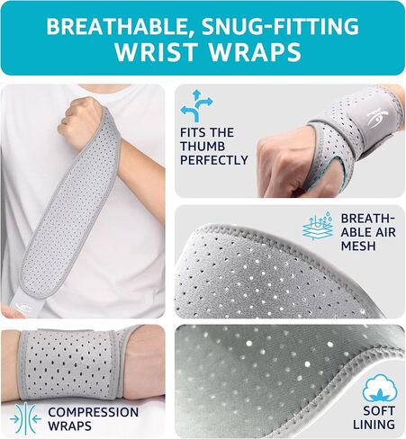 HiRui Breathable Wrist Brace (Pair) for Relieve Wrist Pain from Carpal Tunnel, Arthritis, Tendonitis, Sprain, TFCC | Adjustable Wrist Wraps Wrist Support for Weightlifting, Tennis - Fits All (Black) in Saudi Arabia