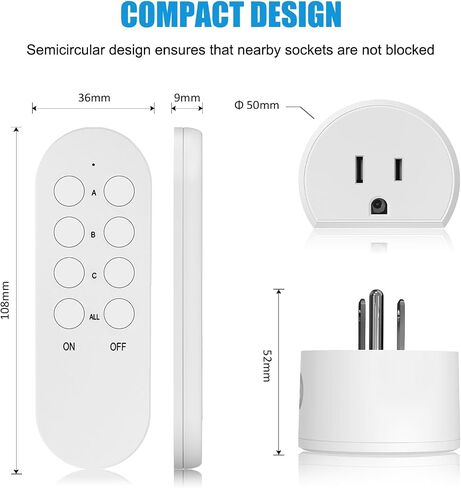 Wireless Remote Control Outlet Switch, SURNICE Mini Remote Light Switch 10A/1200W for Lights, Up to 130 FT Long Range, FCC and ETL Certified, 3 Expandable Outlets + 1 Remote in Saudi Arabia