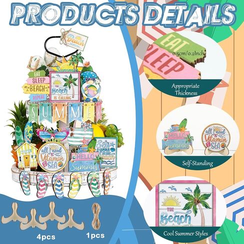 24 Pcs Hello Spring Tiered Tray Decor Set Spring with LED String Lights Flower Tulip Tiered Tray Decorations Spring Table Wooden Sign Rustic Farmhouse Decor for Spring Home Kitchen Party Decor in Saudi Arabia