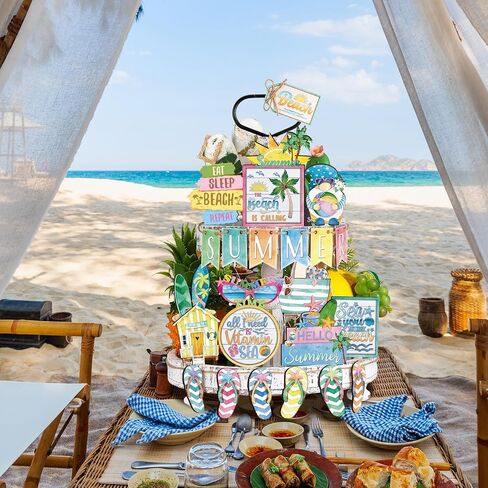 24 Pcs Hello Spring Tiered Tray Decor Set Spring with LED String Lights Flower Tulip Tiered Tray Decorations Spring Table Wooden Sign Rustic Farmhouse Decor for Spring Home Kitchen Party Decor in Saudi Arabia