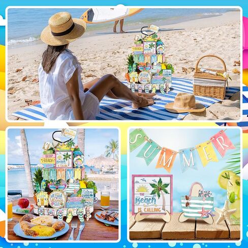 24 Pcs Hello Spring Tiered Tray Decor Set Spring with LED String Lights Flower Tulip Tiered Tray Decorations Spring Table Wooden Sign Rustic Farmhouse Decor for Spring Home Kitchen Party Decor in Saudi Arabia