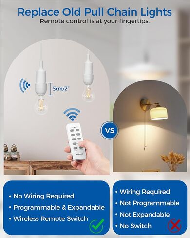 Remote Control Light Bulb Socket, Wireless Light Socket Switch, Remote Light Socket E26 Base for Pull Chain Light Fixture, 100FT Range, No Wiring, FCC Listed, 1 Remote + 1 Socket W01RS1106 in Saudi Arabia