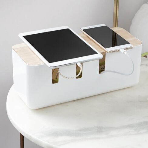 صندوق كبير لإدارة الكابلات، صندوق إخفاء السلك الأبيض ذو 7 فتحات مع غطاء خشبي، حاوية كابل هيكلية ومبدد للحرارة لأسلاك التلفزيون، جهاز توجيه الكمبيوتر، محور USB وشريط طاقة تحت المكتب in Kuwait