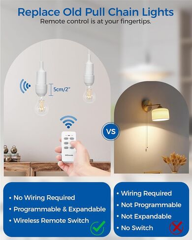 Remote Control Light Bulb Socket, Wireless Light Socket Switch, Remote Light Socket E26 Base for Pull Chain Light Fixture, 100FT Range, No Wiring, FCC Listed, 1 Remote + 1 Socket W01RS1106 in Saudi Arabia