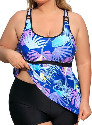 Angel season Plus Size Tankini Swimsuits for Women Zippered Two Piece with Shorts-Recommend Smaller One in Kuwait
