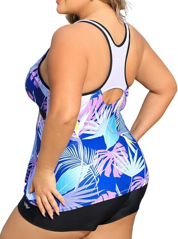 Angel season Plus Size Tankini Swimsuits for Women Zippered Two Piece with Shorts-Recommend Smaller One in Kuwait